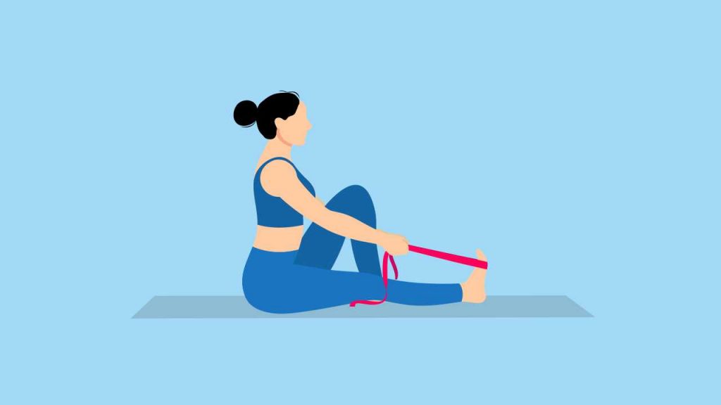 Exercises to stretch the triceps surae and Achilles tendon: Seated calf stretch with strap 