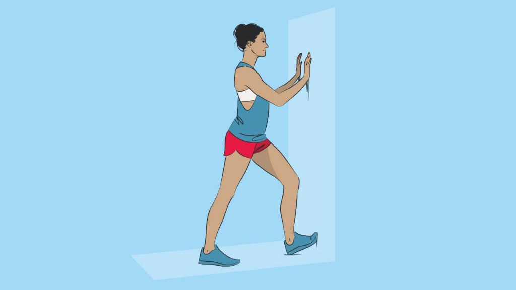Exercises to stretch the triceps surae and Achilles tendon: Wall stretch 